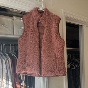 32 Degrees Dusty Rose Teddy Fleece Vest - Zip Front Sleeveless Jacket